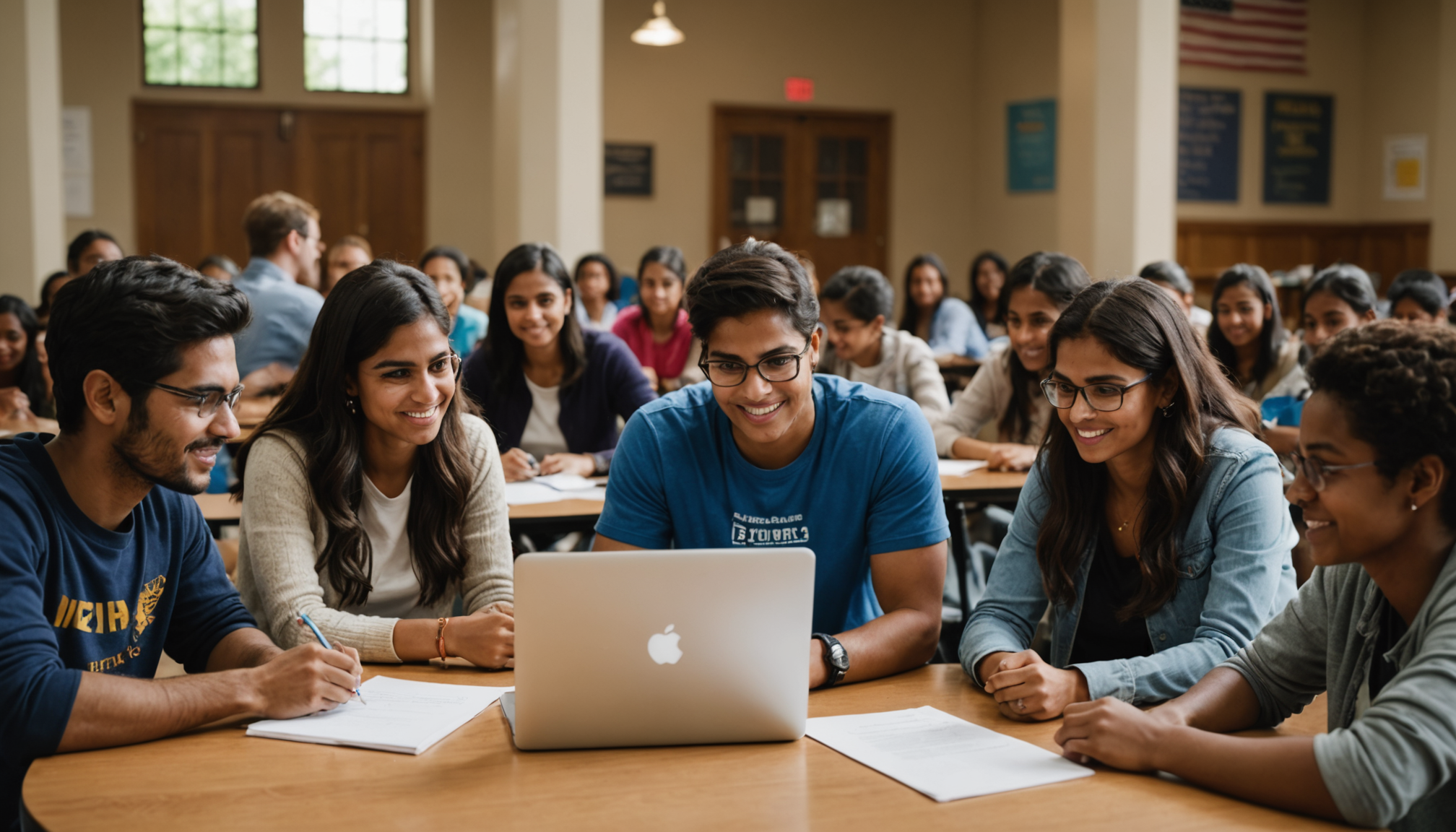 Students collaborating on laptops and science projects to support crowdfunding for STEM and coding education in India